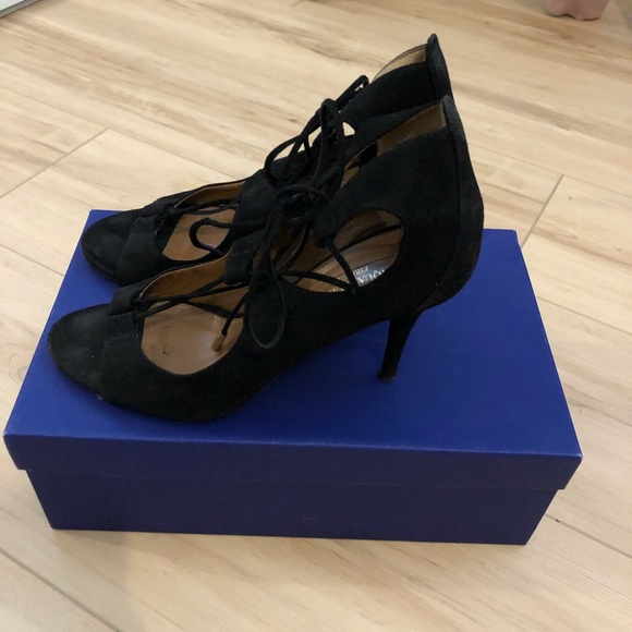 Aquazurra “Christy” Open Toe Lace Up Suede Pumps - Picture 2 of 4